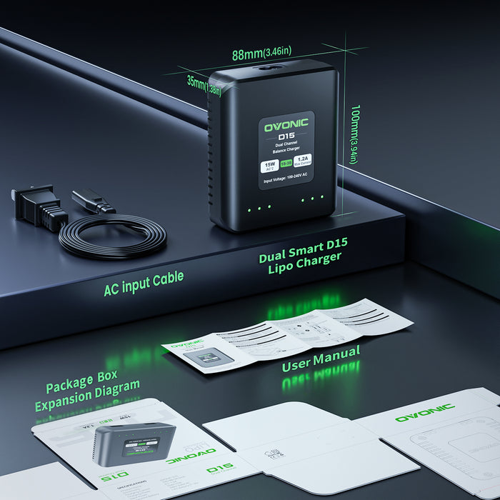 Ovonic 120C 3S 2200mAh 11.1V LiPo XT60 Plug Battery with D15 Dual 1.2A 1-3S LiPo Charger