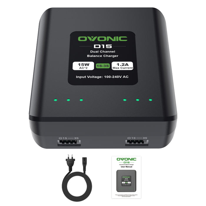 Ovonic 120C 3S 2200mAh 11.1V LiPo XT60 Plug Battery with D15 Dual 1.2A 1-3S LiPo Charger