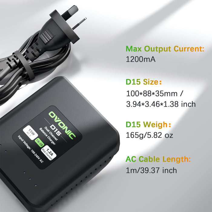 Ovonic 120C 3S 2200mAh 11.1V LiPo XT60 Plug Battery with D15 Dual 1.2A 1-3S LiPo Charger