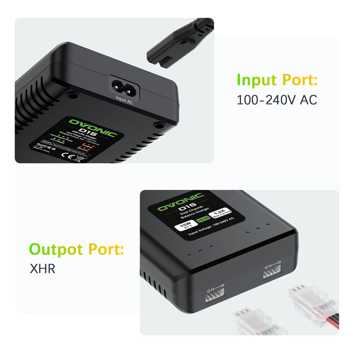 Ovonic 120C 3S 2200mAh 11.1V LiPo XT60 Plug Battery with D15 Dual 1.2A 1-3S LiPo Charger