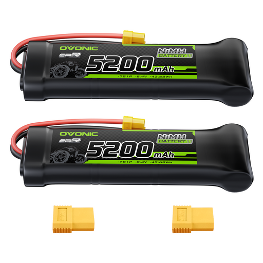 2 × OVONIC 8.4V 5200mAh NiMH Battery Pack 7-Cell Hump with XT60 & TRX Plug for RC Cars