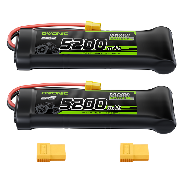 2 × OVONIC 8.4V 5200mAh NiMH Battery Pack 7-Cell Hump with XT60 & TRX Plug for RC Cars