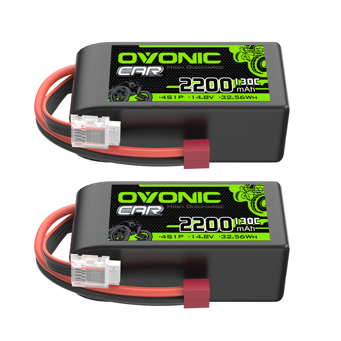 2x OVONIC 4S 2200mAh 14.8V 130C Shorty Lipo Battery with T Plug for 1/10 scale RC Car Truck Airplane - Ovonicshop