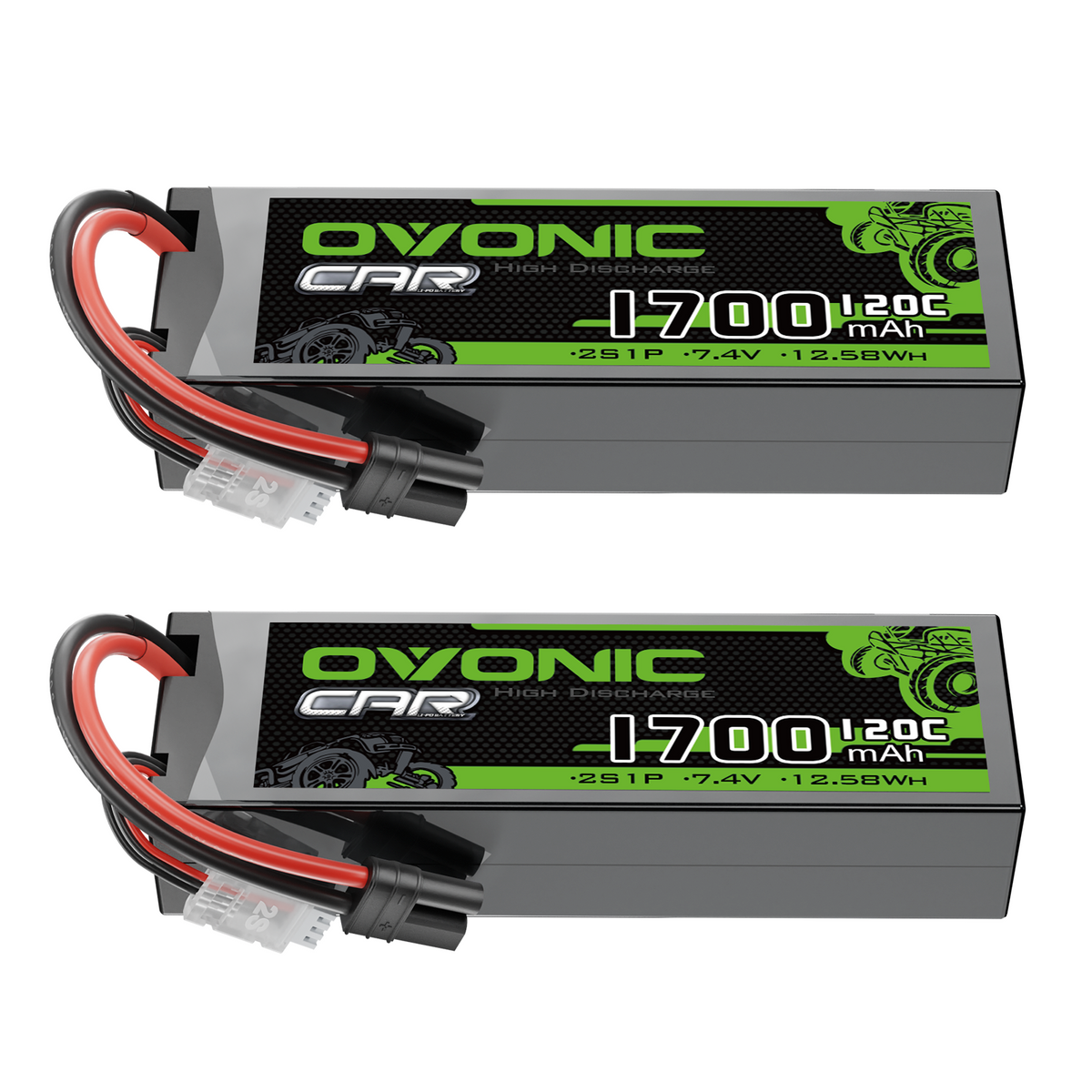 2x OVONIC 1700mAh 120C 7.4V Lipo Battery with IEC Plug for 2S RC Vehic 2x OVONIC 1700mAh 120C 7.4V Lipo Battery with IEC Plug for 2S RC Vehic