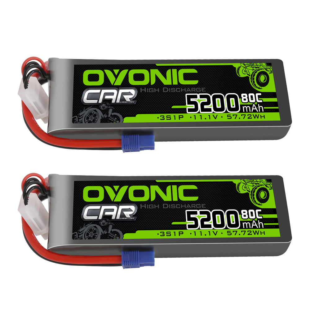 2x Ovonic 80C 3S1P 5200mAh 11.1V LiPo Battery for RC Car - EC3 Plug - Ovonicshop