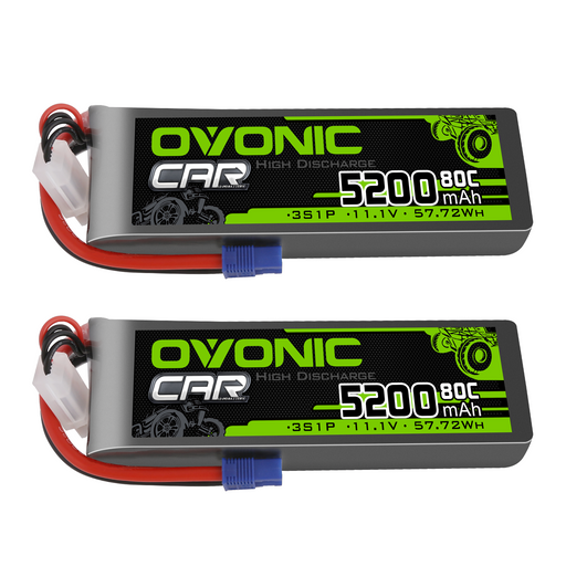 2x Ovonic 80C 3S1P 5200mAh 11.1V LiPo Battery for RC Car - EC3 Plug