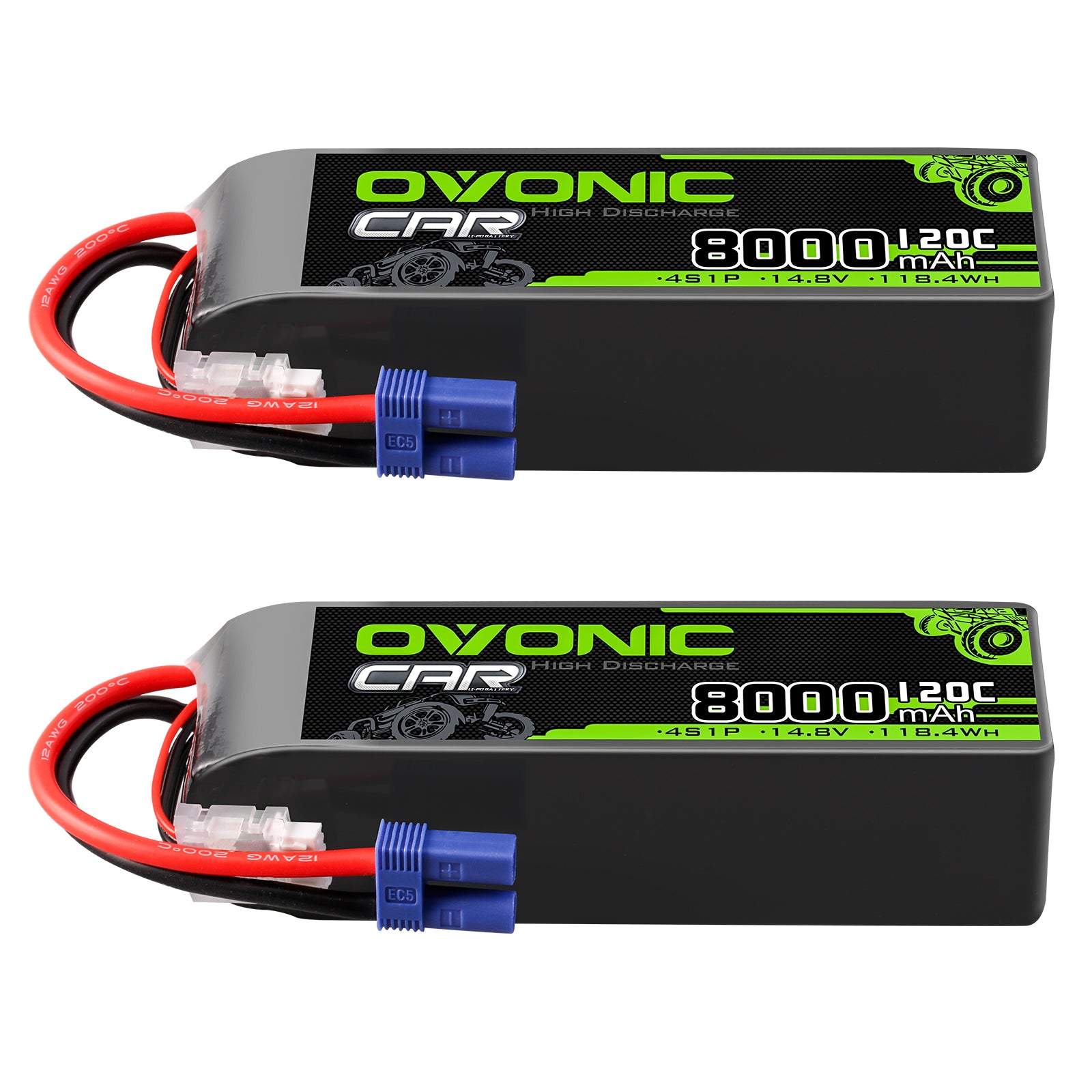 2pcs] Ovonic 14.8V 120C 8000mAh 4S1P LiPo Battery EC5 For Arrma Outca