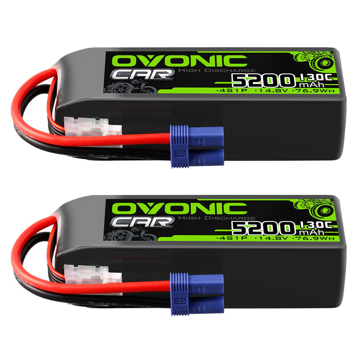 2× OVONIC 4S Lipo Battery 5200mAh 130C 14.8V RC Lipo Battery with EC5 Plug for RC 1/10 1/8 Vehicles Car RC Truck - Ovonicshop