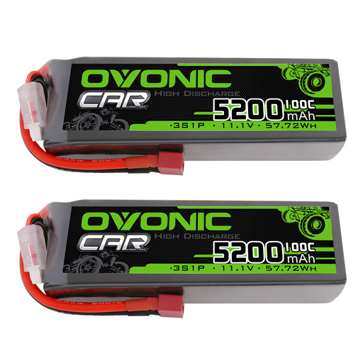 2x OVONIC 7.4V 100C 2S 5200mAh Lipo Battery T Plug For 1/10 RC Car Truck Boat