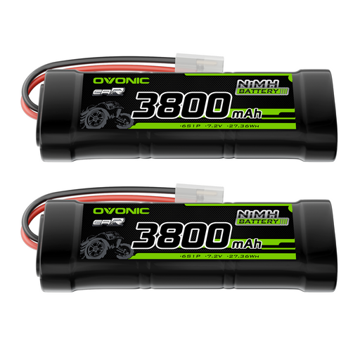 2 × OVONIC 7.2V 3800mAh NiMH Battery Pack 6-Cell with Tamiya Plug for 1/10 RC Cars & Trucks