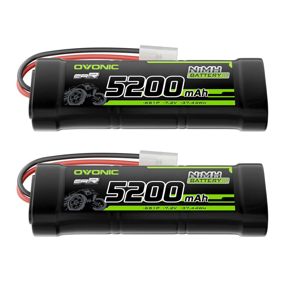 2 × OVONIC 7.2V 5200mAh NiMH Battery Pack 6-Cell with Tamiya Plug for RC Cars & Trucks
