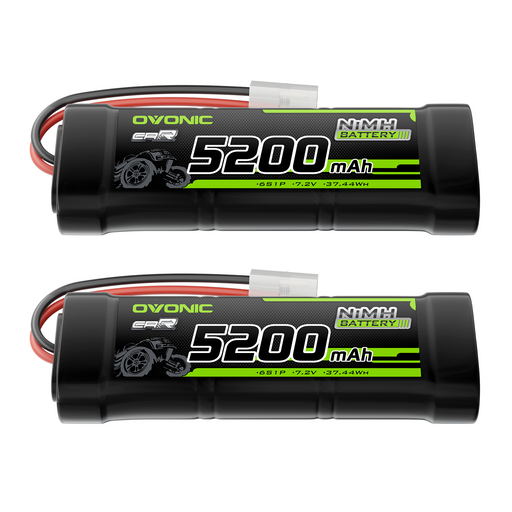 2 × OVONIC 7.2V 5200mAh NiMH Battery Pack 6-Cell with Tamiya Plug for 1/10 RC Cars & Trucks