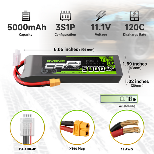 2x Ovonic 11.1V 120C 3S 5000mAh LiPo Batteries XT60-TRX for RC Car Heli Jet boat