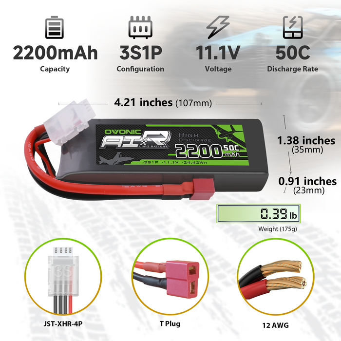 2x Ovonic 50C 11.1V 2200mAh 3S LiPo Battery Pack with T Plug for RC Airplane Crawler