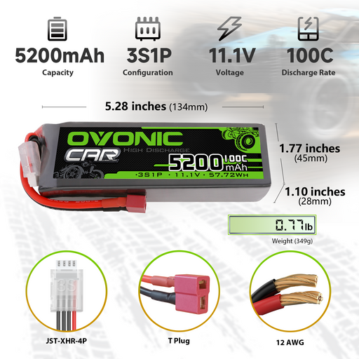 2x OVONIC 7.4V 100C 2S 5200mAh Lipo Battery T Plug For 1/10 RC Car Truck Boat