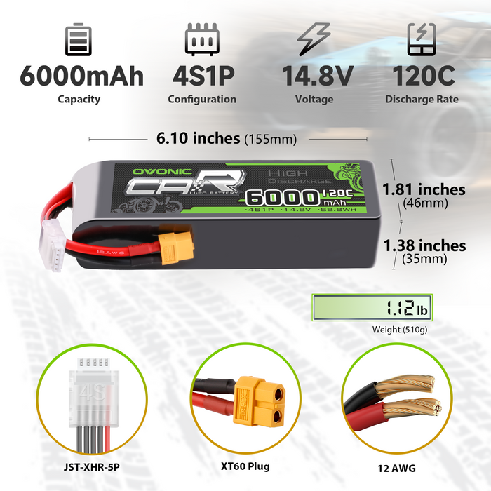 2× OVONIC 4S Lipo Battery 6000mAh 120C 14.8V RC Lipo Battery with XT60 Plug for RC Vehicles Car RC Truck RC Airplane