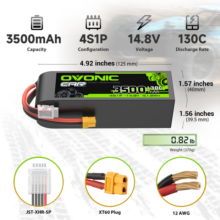 2x OVONIC 4S 3500mAh 14.8V 130C LiPo Battery with XT60 Plug for 1/10 scale RC Car Truck RC Aircraft