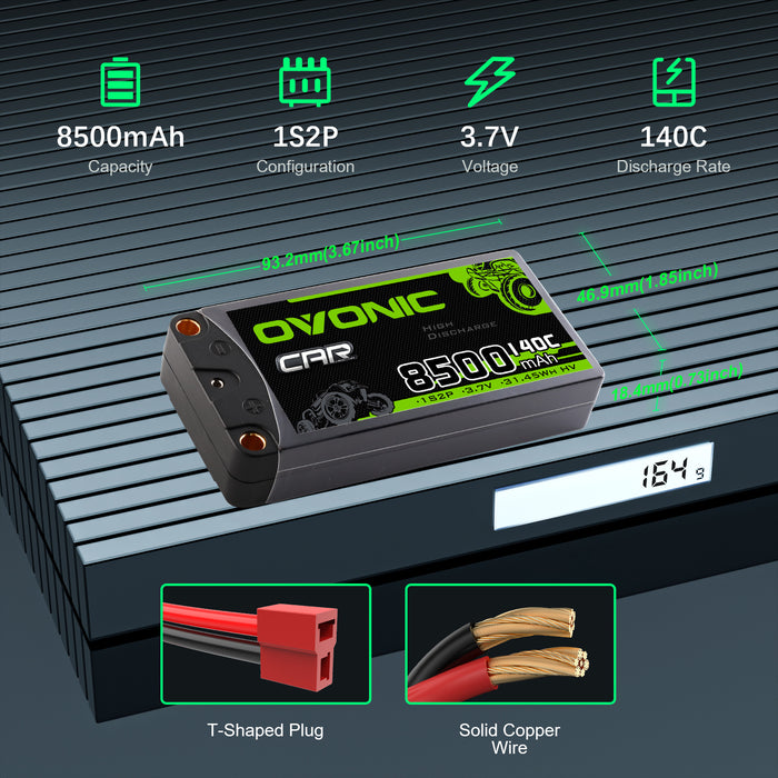 Ovonic 1S2P 8500mAh 140C 3.7V Hardcase Battery with 5.0mm Bullet to T/Deans Plug