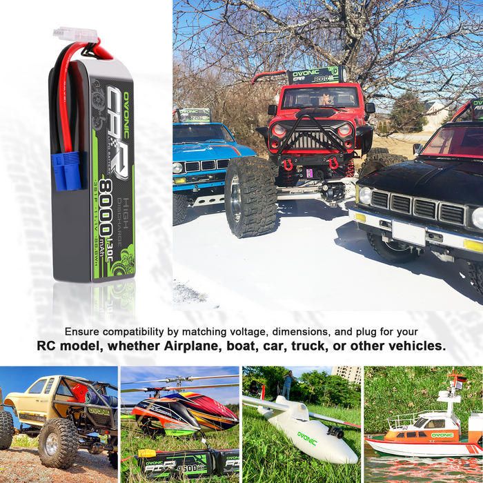 2 x OVONIC 3S 8000mAh 11.1V 130C Lipo Battery with EC5 Connector & Lipo Voltage Checker for 1/8 & 1/10 scale RC Car Truck Boat RC Airplane RC Racing - Ovonicshop