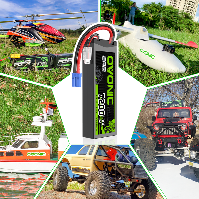 2x OVONIC 2S 7200mAh 130C Hardcase 7.4V Lipo Battery with EC5 Plug for 1/10 scale Vehicles Car RC Truck - Ovonicshop