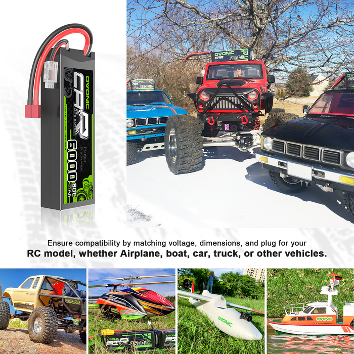 2X Ovonic 7.4V 80C 6000mAh 2S LiPo Battery Deans with Battery Voltage Tester