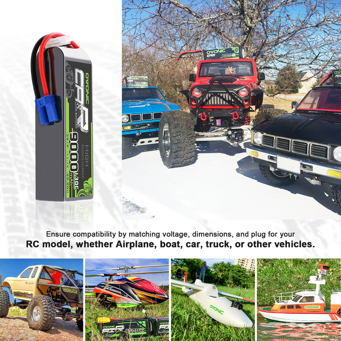 2 × OVONIC 3S Lipo Battery 9000mAh 130C 11.1V RC Lipo Battery with EC5 Plug for 1/10 RC Truck RC Vehicles Car