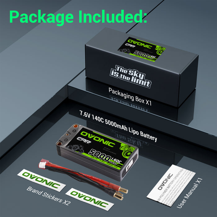Ovonic 2S 5000mAh 140C 7.6V Hardcase LiHV Battery with 5.0mm Bullet to T/Deans Plug