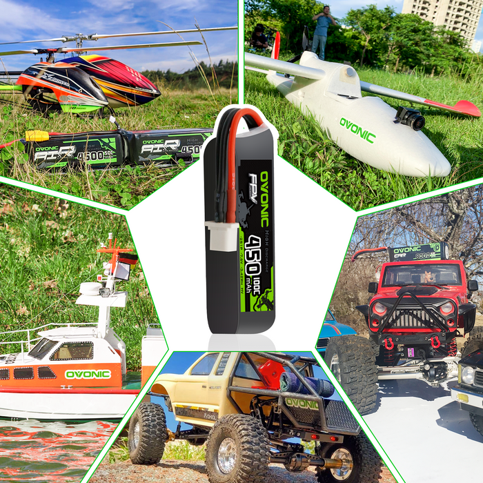 (Pre-Sale)4×OVONIC 2S Lipo Battery 450mAh 2S1P 100C 7.6V LiHV LiPo Battery with BT3.0 Plug for 2S Tinywhoop Drone Brushless Quadcopter