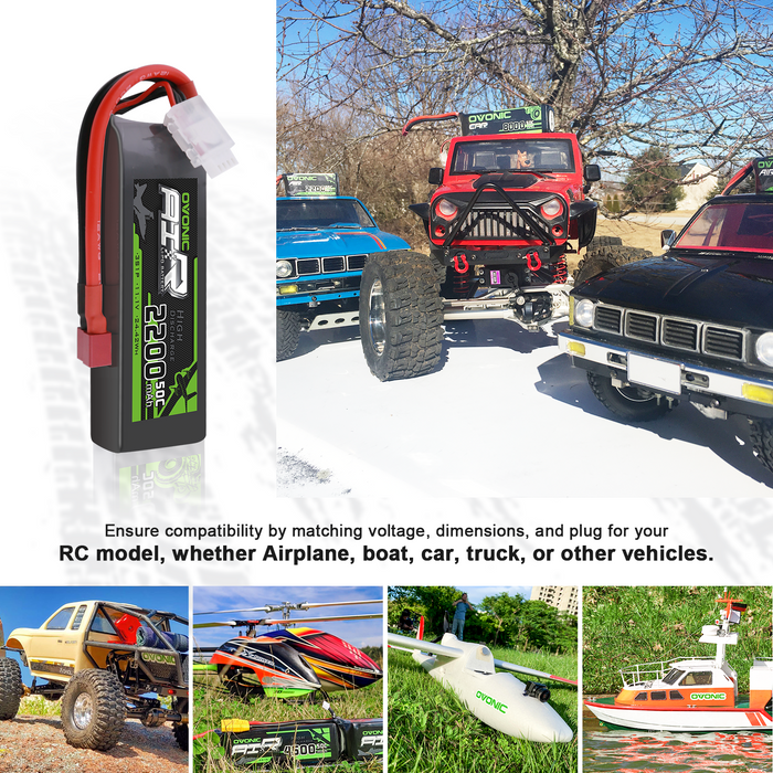 2x Ovonic 50C 11.1V 2200mAh 3S LiPo Battery Pack with Deans Plug for RC Airplane Crawler
