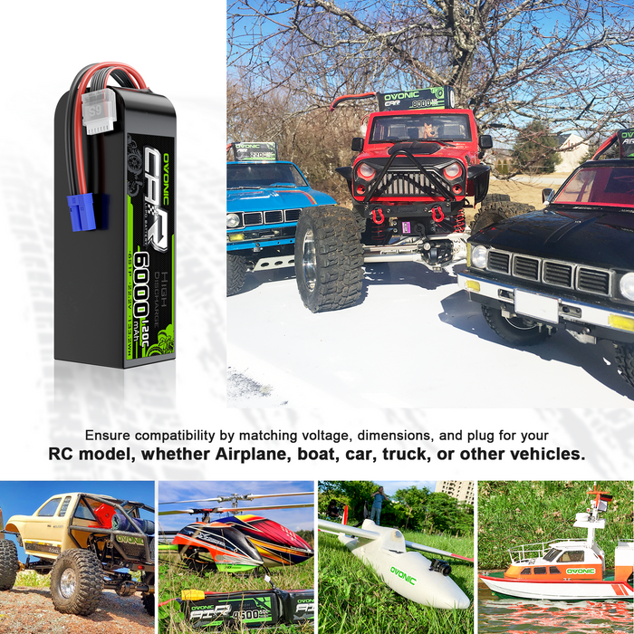 2 x OVONIC 6S Battery 6000mAh 22.2V 120C Lipo Battery with EC5 Connector & Lipo Voltage Checker for 1/8 Scale RC Car & Truck Boat RC Airplane RC Racing