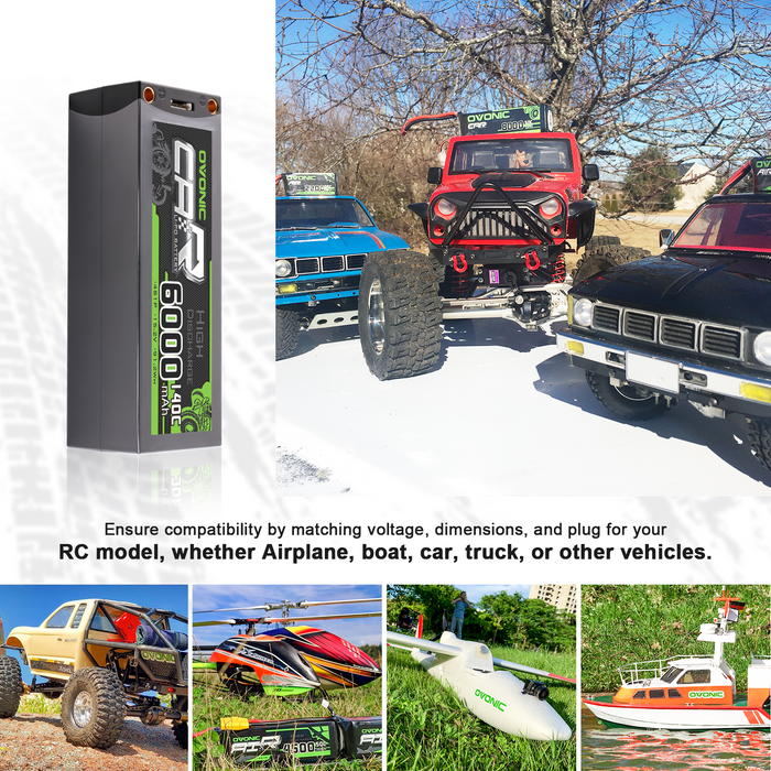 2× OVONIC 4S1P 6000mAh 140C 14.8V LiPo Battery with 5mm Bullet to EC5 Plug for for 1/5 Scale RC Cars & Drag Racing