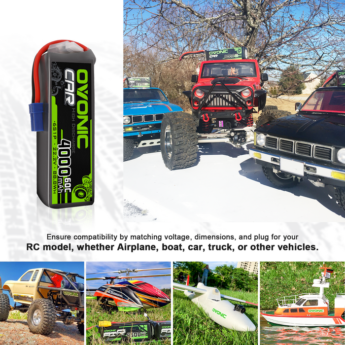 Ovonic 60C 6S 4000mAh 22.2V LiPo Battery with EC5 Plug for Arrma RC Car Aircraft - Ovonicshop