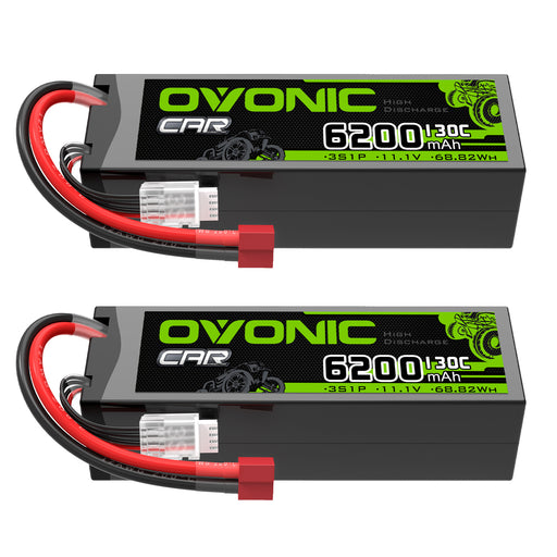 2x OVONIC 3S 6200mAh 11.1V 130C Hardcase LiPo Battery with Deans Plug for 1/8 & 1/10 Scale RC Car Truck RC Airplane