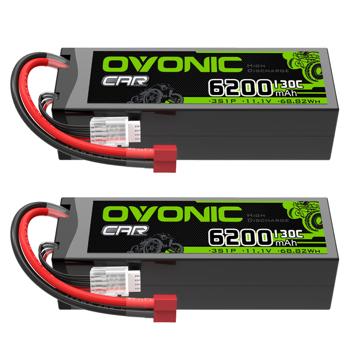 2x OVONIC 3S 6200mAh 11.1V 130C Hardcase LiPo Battery with Deans Plug for 1/8 & 1/10 Scale RC Car Truck RC Airplane