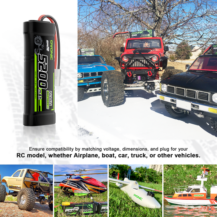 2 × OVONIC 7.2V 5200mAh NiMH Battery Pack 6-Cell with Tamiya Plug for 1/10 RC Cars & Trucks