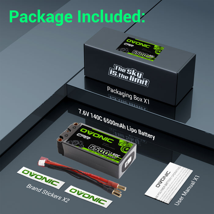 Ovonic 2S 6500mAh 140C 7.6V Hardcase LiHV Battery with 5.0mm Bullet to T/Deans Plug