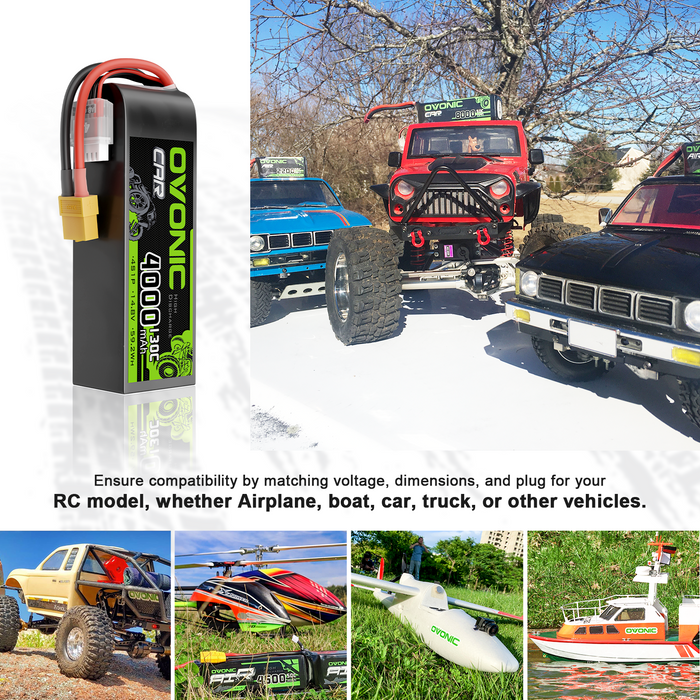 Ovonic 130C 4S 4000mAh 14.8V LiPo Battery with XT60 Plug for 1/8 & 1/10 scale RC Cars Trucks Crawlers Buggies