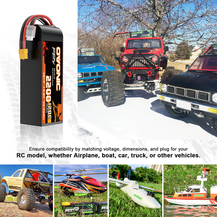 OVONIC 4S 120C 2200mAh 14.8V Lipo Battery with XT60 Connector & Lipo Voltage Checker for 5-Inch Freestyle FPV Racing Drone 4-7 inch Long-Range Drones
