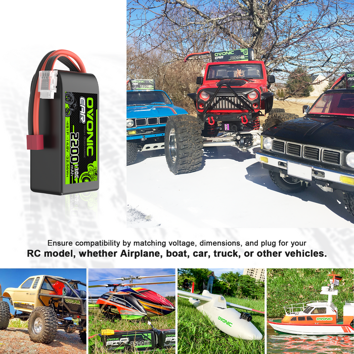 2x OVONIC 4S 2200mAh 14.8V 130C Short Lipo Battery with T Plug for 1/10 scale RC Car Truck Airplane