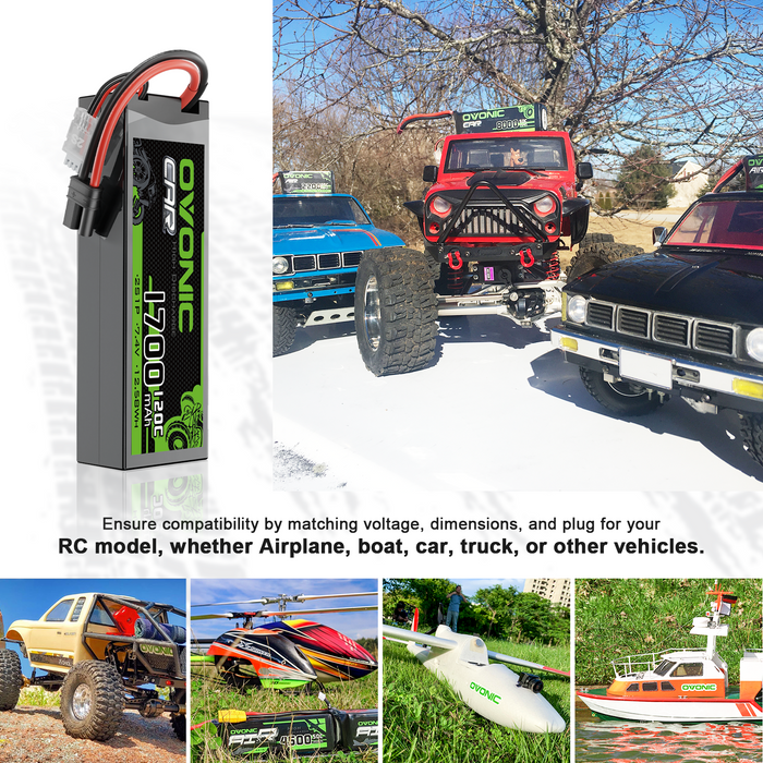 2 x OVONIC 1700mAh 120C 7.4V Lipo Battery with IEC Plug for 2S RC Vehicle 1/10 Scale RC Car Truck