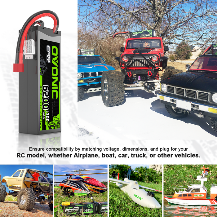 2x OVONIC 3S 6200mAh 11.1V 130C Hardcase LiPo Battery with Deans Plug for 1/8 & 1/10 Scale RC Car Truck RC Airplane - Ovonicshop