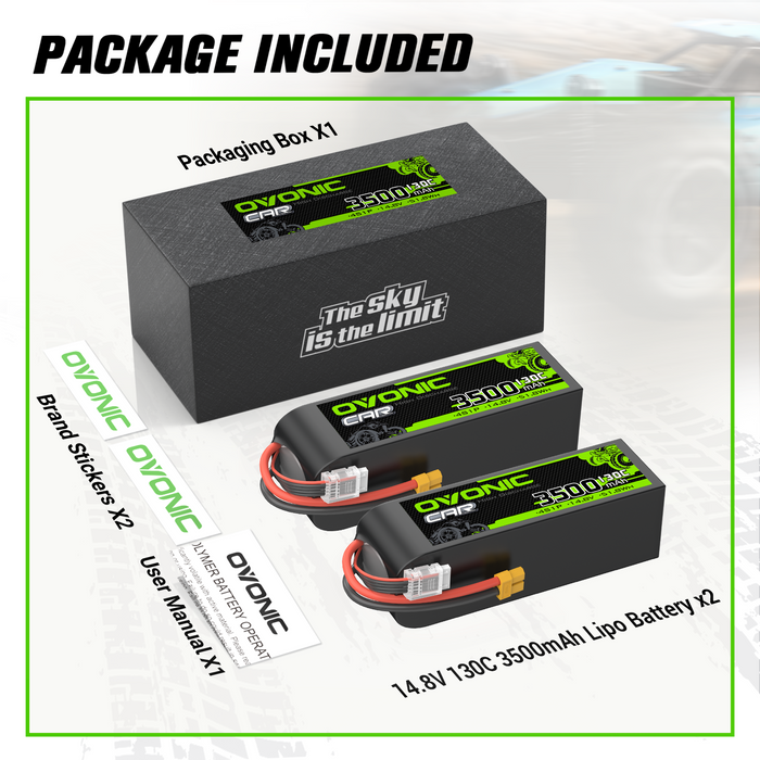 2x OVONIC 4S 3500mAh 14.8V 130C LiPo Battery with XT60 Plug for 1/10 scale RC Car Truck RC Aircraft