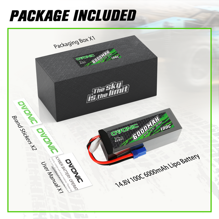 Ovonic Rebel 100C 4S 6000mAh 14.8V Hardcase#32 LiPo Battery For Arrma Outcast Kraton 8S Truck -  EC5 Plug