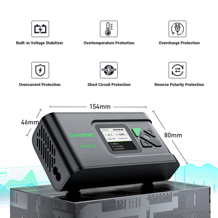 OVONIC Mate2 200W 12A Smart LiPo Balance Charger with LiPo Safe Bag for RC Batteries (LiPo/Li-ion/LiHV/LiFe 2-6S & NiMH 4-15S) - Ovonicshop