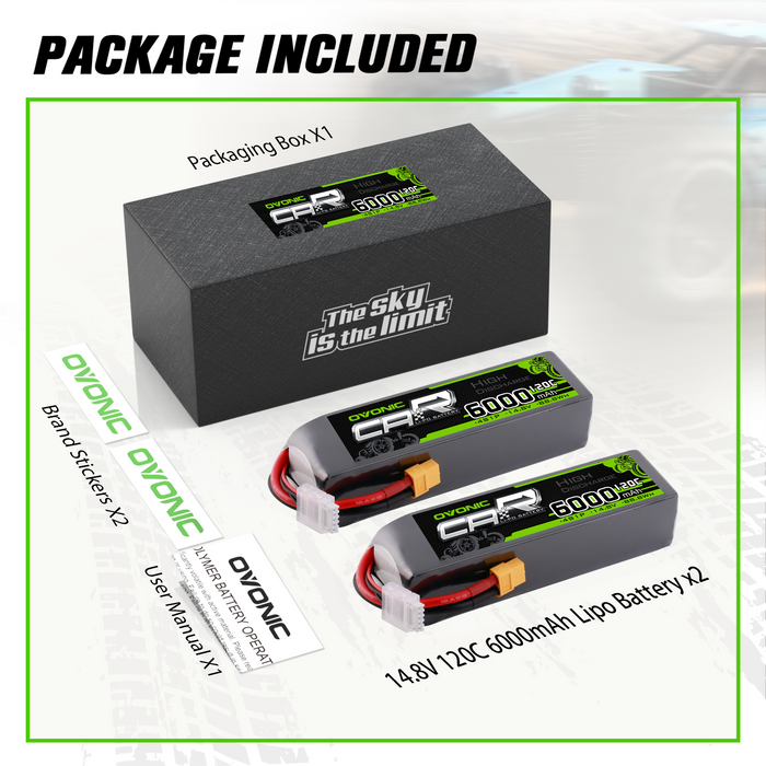 2× OVONIC 4S Lipo Battery 6000mAh 120C 14.8V RC Lipo Battery with XT60 Plug for RC Vehicles Car RC Truck RC Airplane