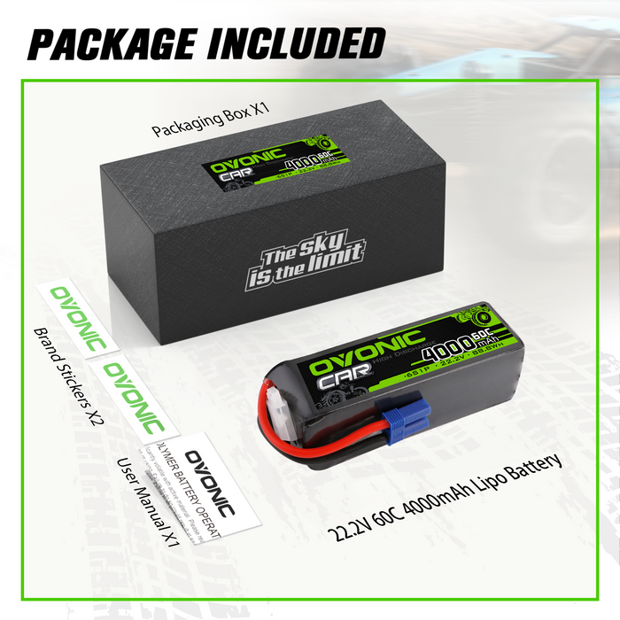 Ovonic 60C 6S 4000mAh 22.2V LiPo Battery with EC5 Plug for Arrma RC Car Aircraft - Ovonicshop