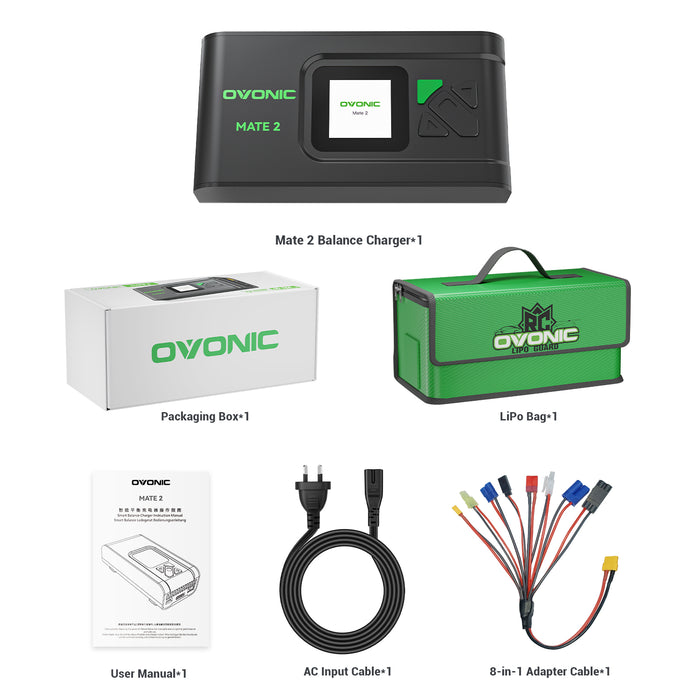 OVONIC Mate2 200W 12A Smart LiPo Balance Charger with LiPo Safe Bag for RC Batteries (LiPo/Li-ion/LiHV/LiFe 2-6S & NiMH 4-15S) - Ovonicshop