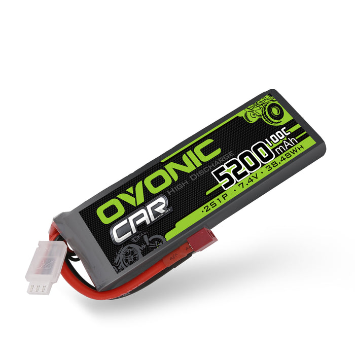 2X OVONIC 7.4V 100C 2S 5200mAh Lipo Battery T Plug For 1/10 RC car truck boat