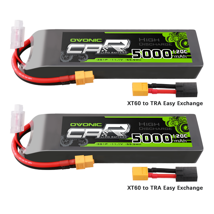 2x Ovonic 11.1V 120C 3S 5000mAh LiPo Batteries XT60-TRX for RC Car Heli Jet boat