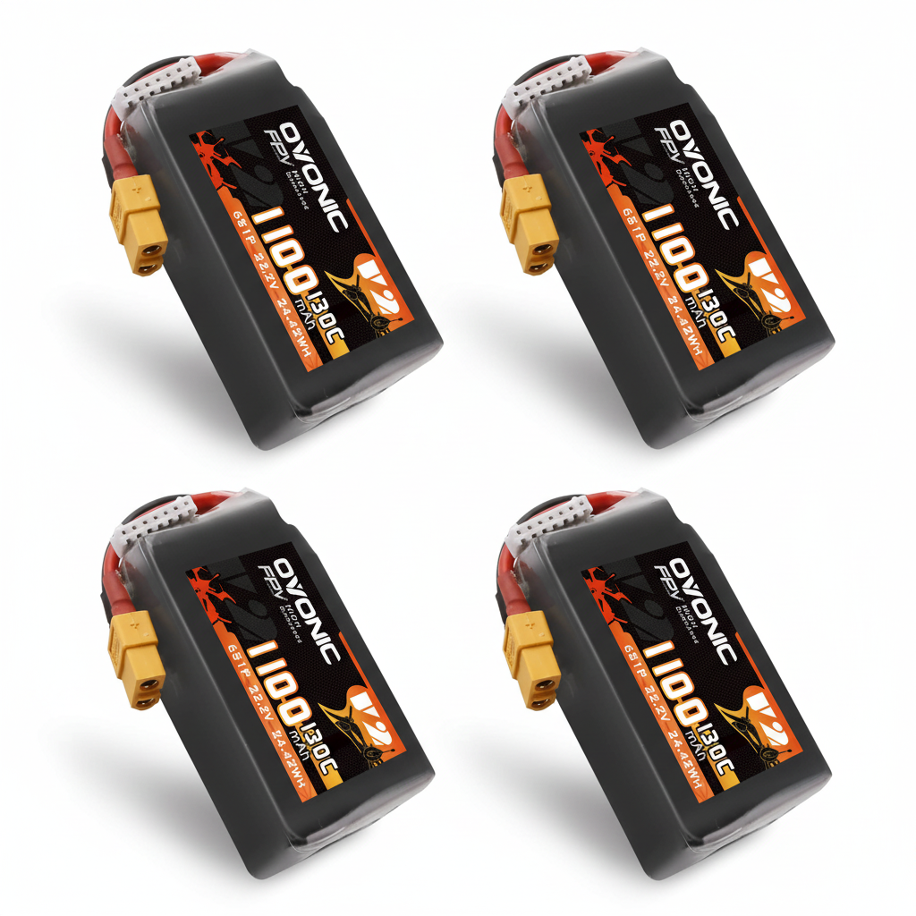 Ovonic FPV 6S 1300mAh 120C 22,2 V LiPo-Akku für FPV Racing XT60 (4 St Ovonic FPV 6S 1300mAh 120C 22,2 V LiPo-Akku für FPV Racing XT60 (4 St